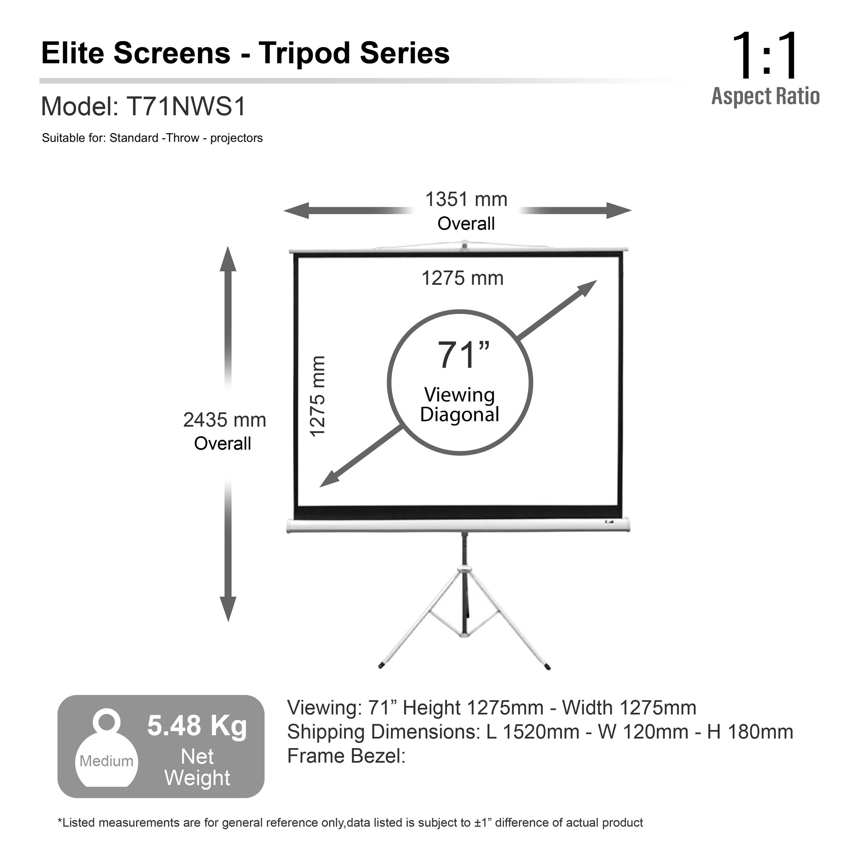 Elite Screens Elite Tripod Series T71NWS1 - Projektionsbildschirm mit Stativ - 1-8