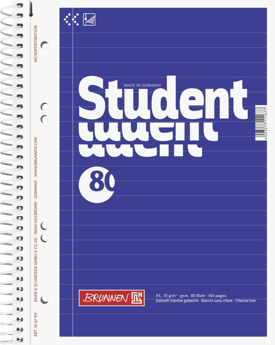 Kollegblock Student A5 70g/qm liniert 80 Blatt blau