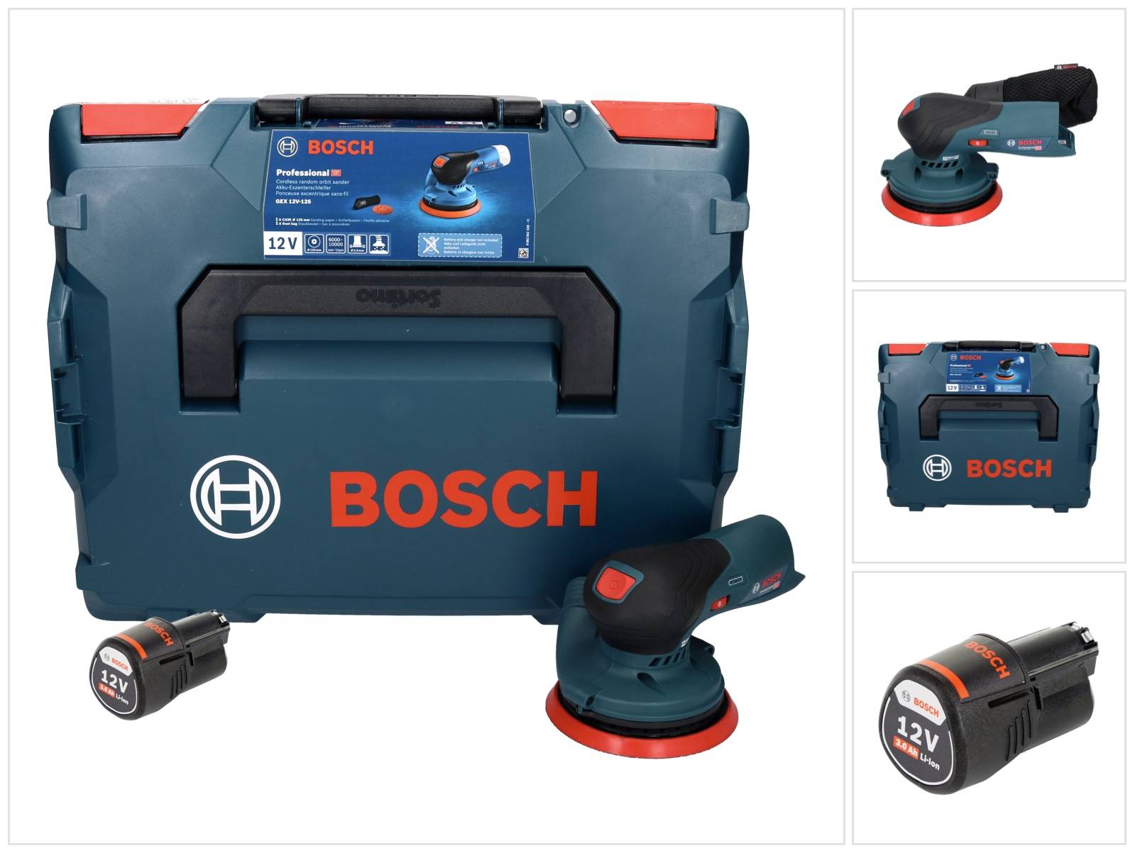 Bosch GEX 12V-125 Professional Akku Exzenterschleifer 12 V 125 mm Brushless + 1x Akku 3,0 Ah + L-Boxx - ohne Ladegerät-0