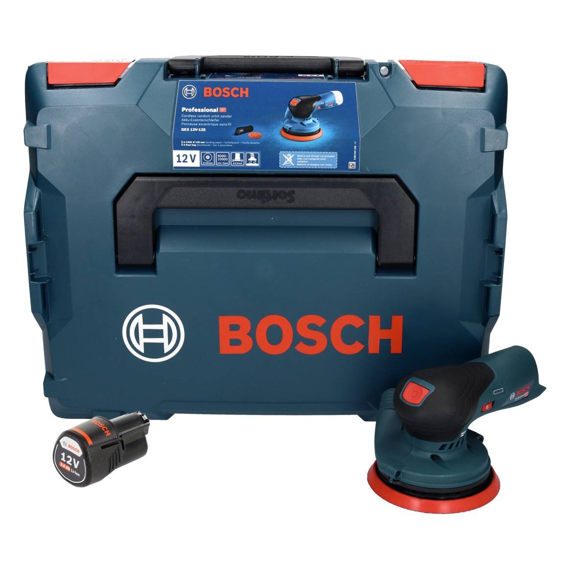 Bosch GEX 12V-125 Professional Akku Exzenterschleifer 12 V 125 mm Brushless + 1x Akku 3,0 Ah + L-Boxx - ohne Ladegerät-1
