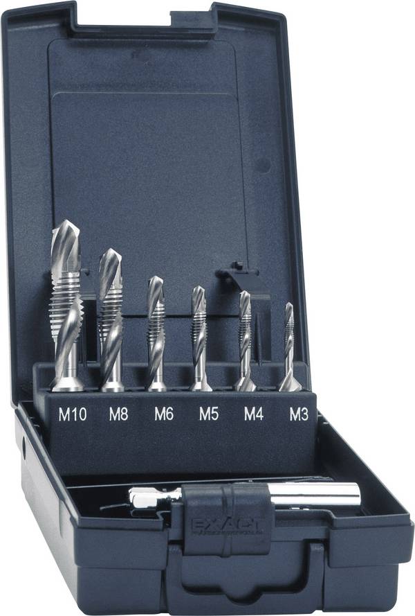 Exact 05910 Kombigewindebohrer-Set 7teilig metrisch M3, M4, M5, M6, M8, M10 Rechtsschneidend DIN 3126 HSS 1 Set
