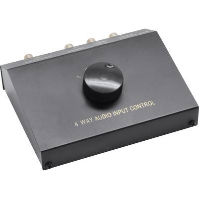 Audio Umschalter manuell, 4-fach, Cinch und 3,5mm Klinke mechanischer, manueller Umschalter für Audio Signale Eingang: 3