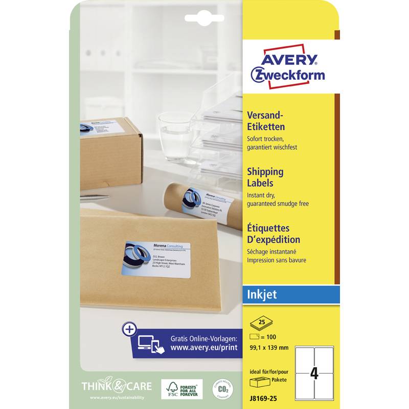 AVERY Zweckform Inkjet Versand-Etiketten, 99,1 x 139 mm-0
