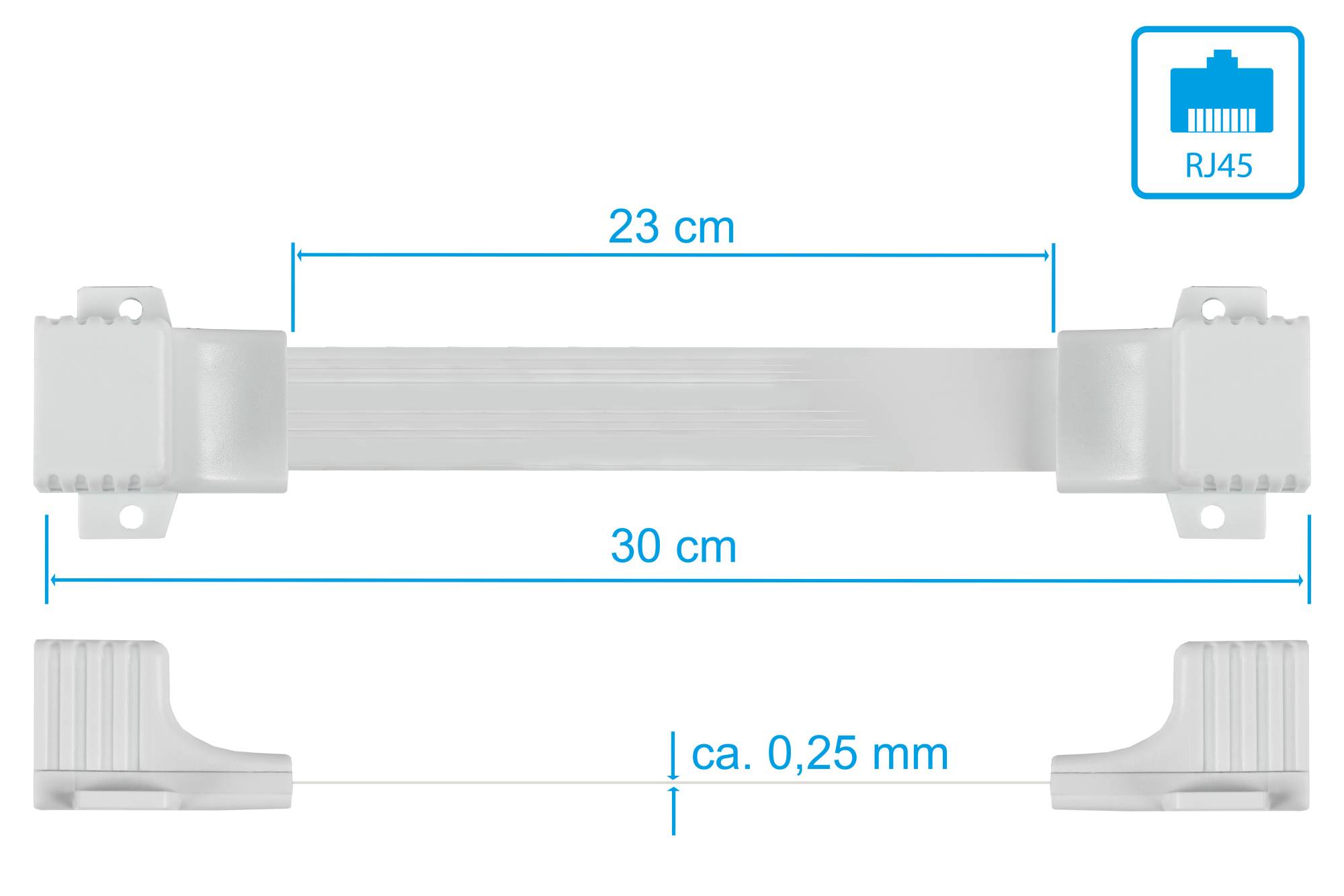 RJ45 Fensterdurchführung High-Quality, weiß, Gesamtlänge inkl. Buchsen 30cm, flexible Länge 23cm, Good Connections®-2