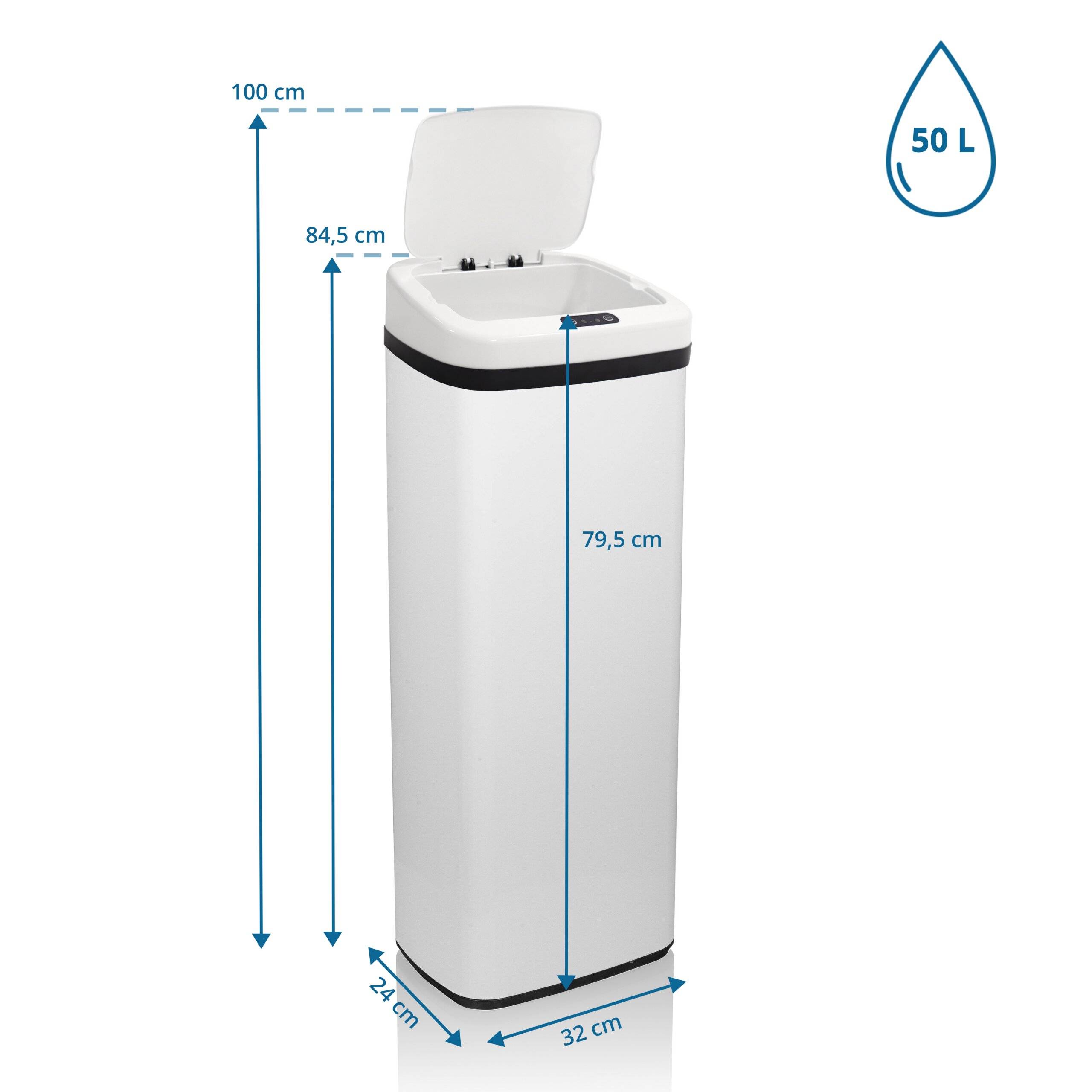 Abfallsammler Mülleimer CLEAN V mit Sensor 50L Stahl weiß hjh OFFICE-1