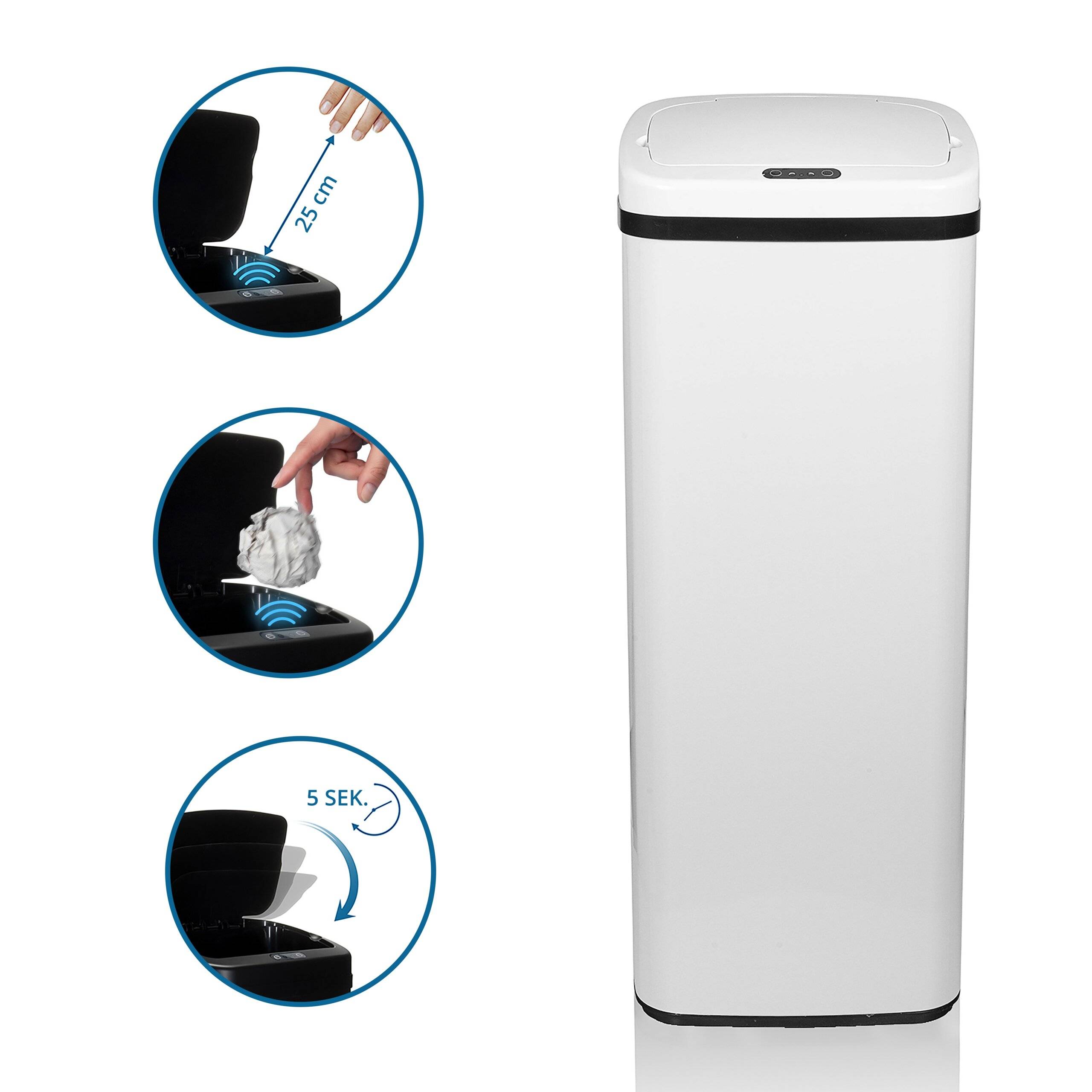 Abfallsammler Mülleimer CLEAN V mit Sensor 50L Stahl weiß hjh OFFICE-2