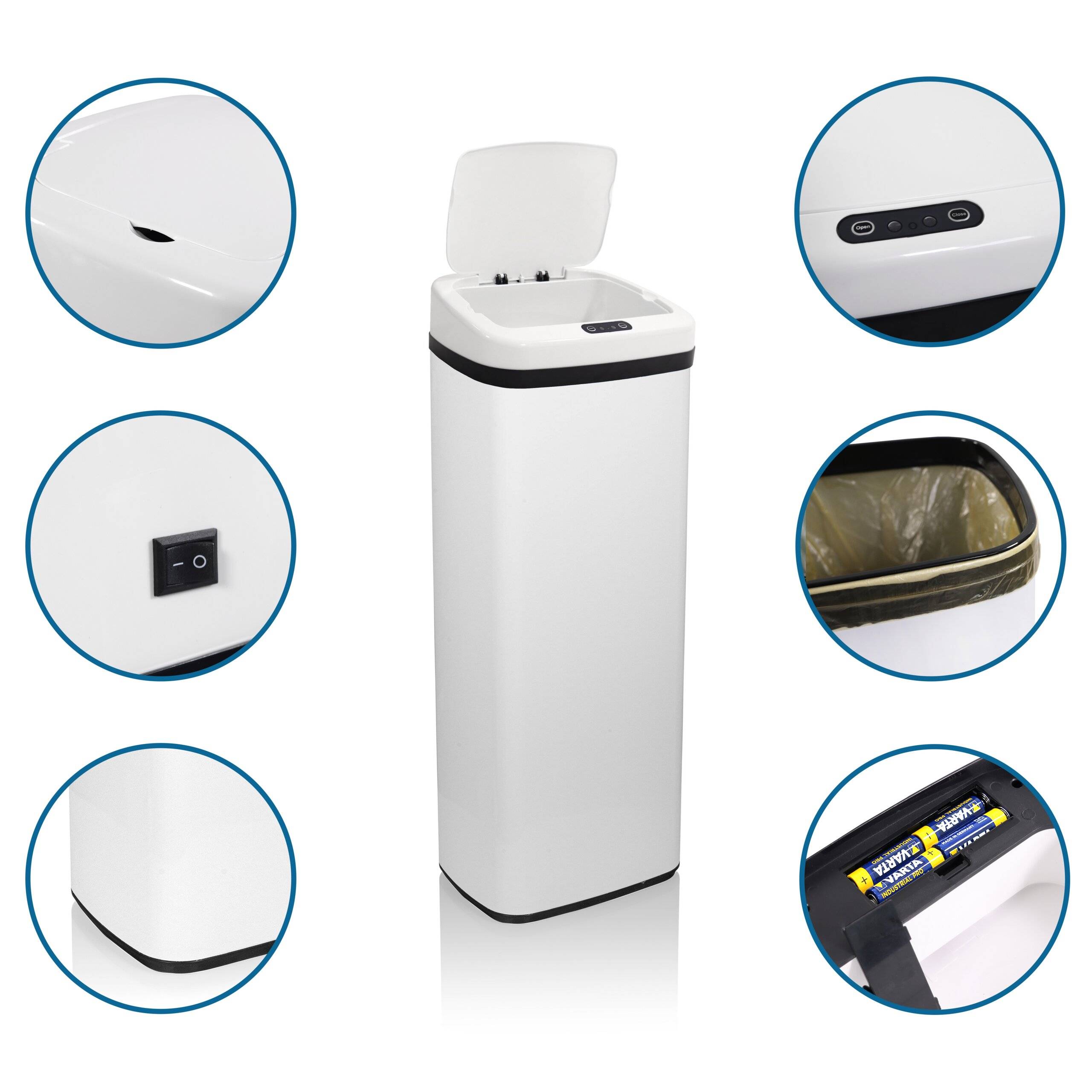 Abfallsammler Mülleimer CLEAN V mit Sensor 50L Stahl weiß hjh OFFICE-3