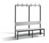 Umkleidebank COMFORT einseitig HPL Lehne und Hakenleiste Länge 1500 mm silbergrau Schuhrost. C+P