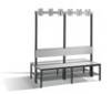 Umkleidebank COMFORT doppelseitig HPL Lehne und Hakenleiste Länge 1500 mm silbergrau Schuhrost. C+P