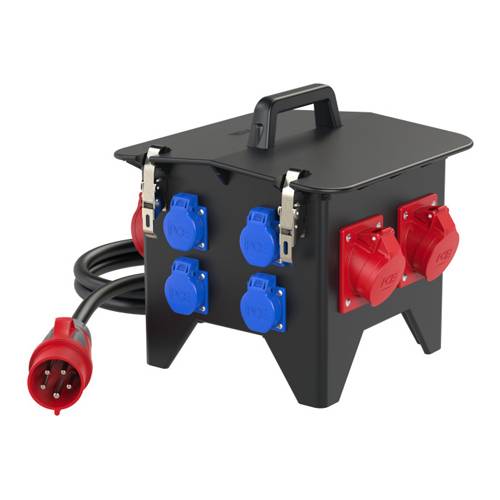 PC ELECTRIC Mobilverteiler "SPITZ BV" (Eingang: 1x Stecker 400V/32A/5pol + 2m Kabel | Ausgang: 2x CEE-Dose 400V/32A/5pol