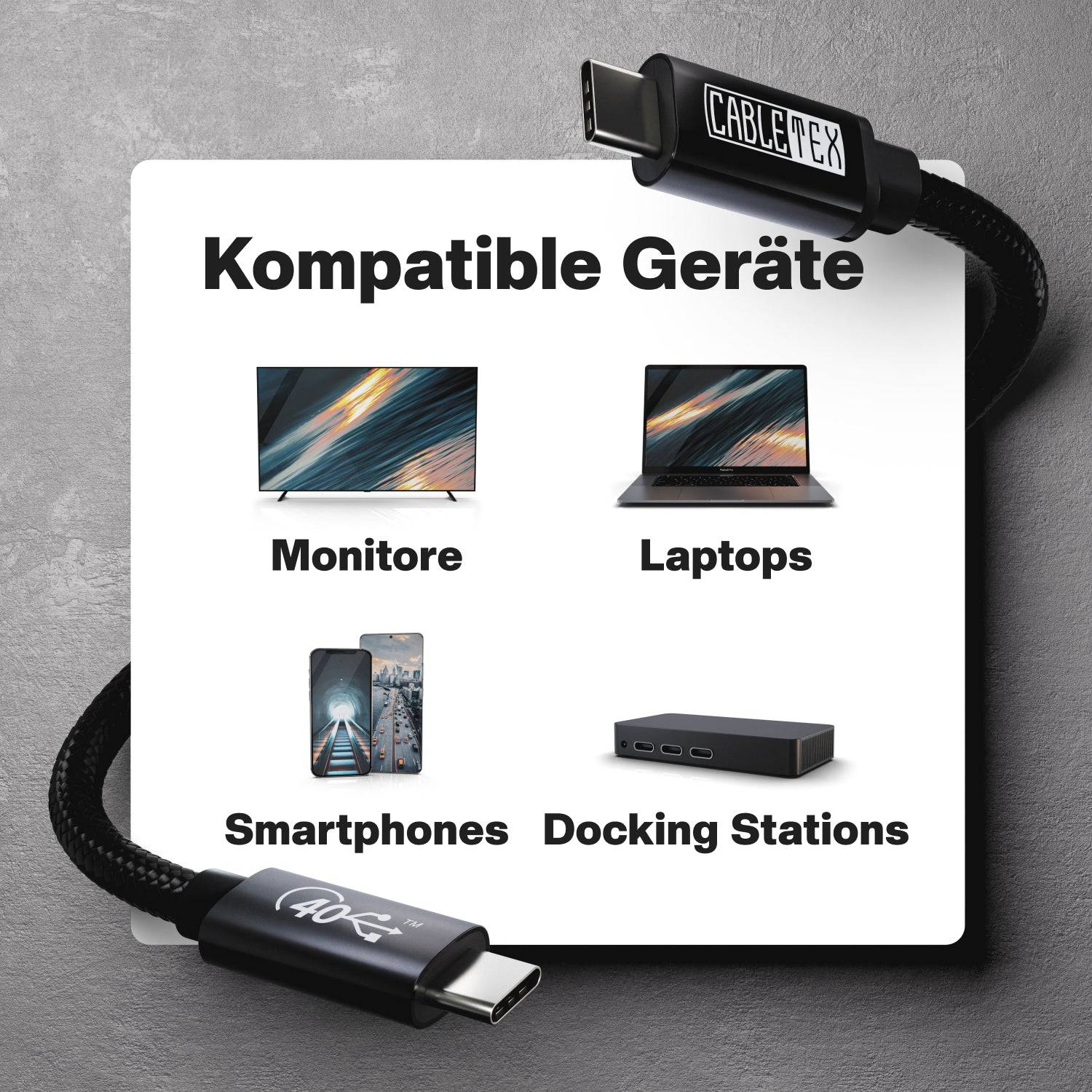CABLETEX USB4 Gen3x2 USB C Kabel für Thunderbolt 3, Monitorkabel mit 100W Power Delivery und 40 Gbit/s Datenübertragung-1