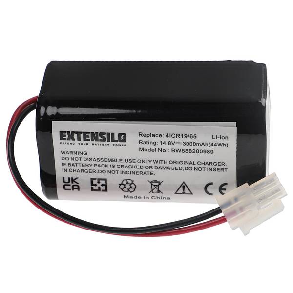 EXTENSILO Akku kompatibel mit Dibea D960 | V870, GT200, GT9, V780, V750, V780s Saugroboter (3000 mAh, 14,8 V, Li-Ion)