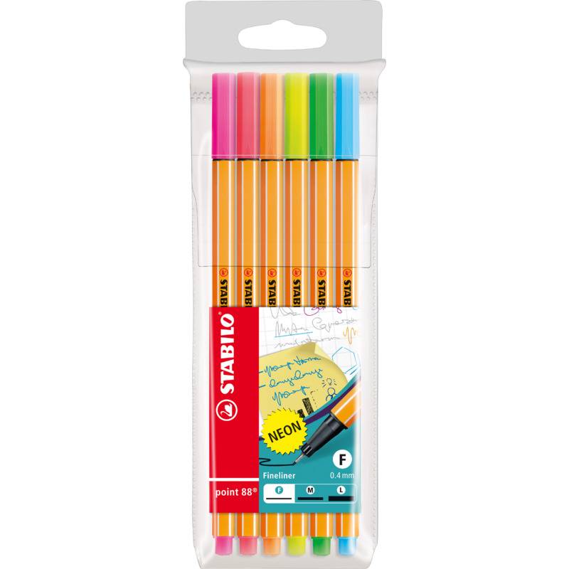 STABILO Fineliner point 88 Neon, 6er Kartonetui-0
