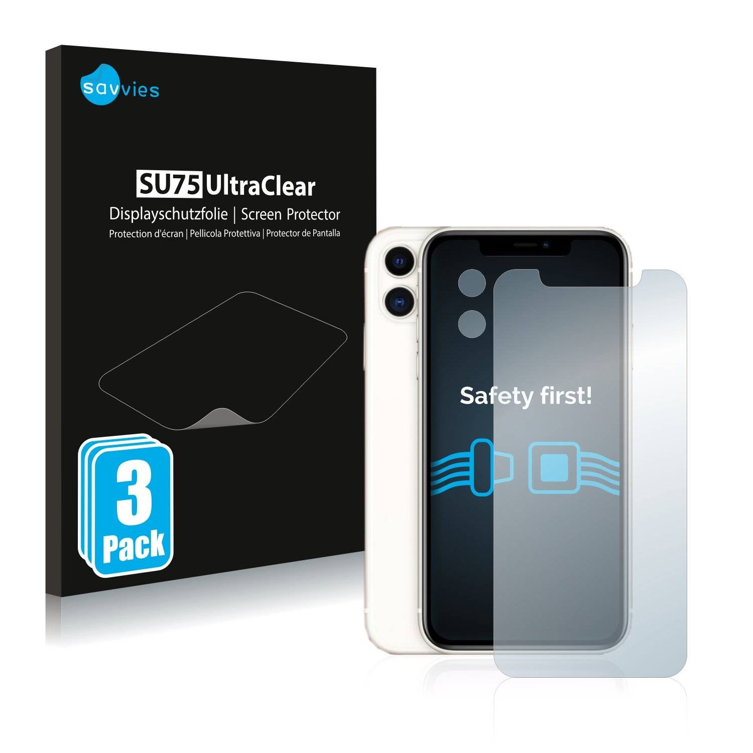 6x Savvies SU75 Displayschutzfolie für Apple iPhone 11 (Vorderseite +-0