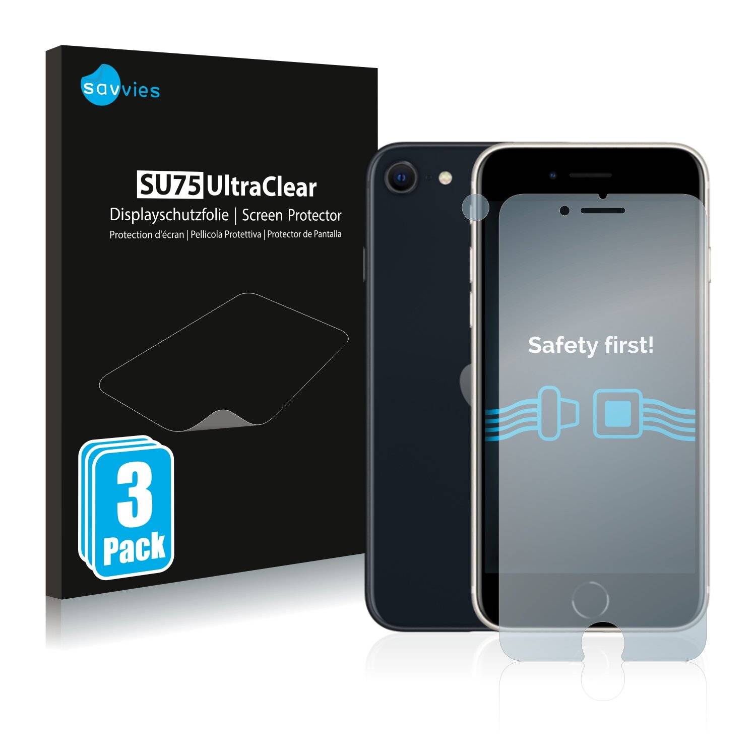 6x Savvies SU75 Displayschutzfolie für Apple iPhone SE 3 2022 (Vorderseite +-0
