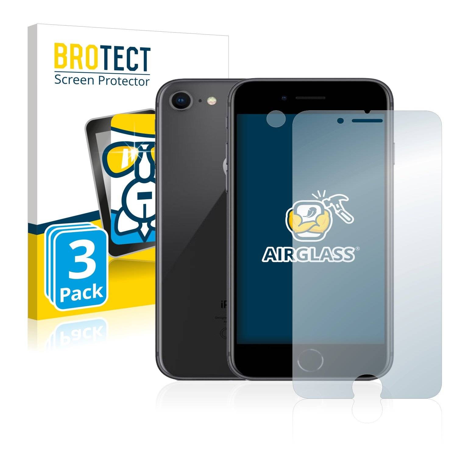 3x BROTECT AirGlass Schutzglas Folie für Apple iPhone 8 (Vorderseite +-0
