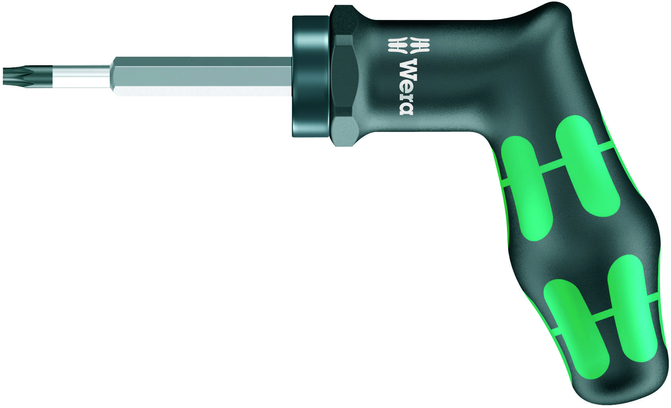 Ein ergonomischer Schraubendreher mit grün-schwarzem Griff und Kreuzschlitzspitze, markiert mit 'Wera' für effizientes Arbeiten.