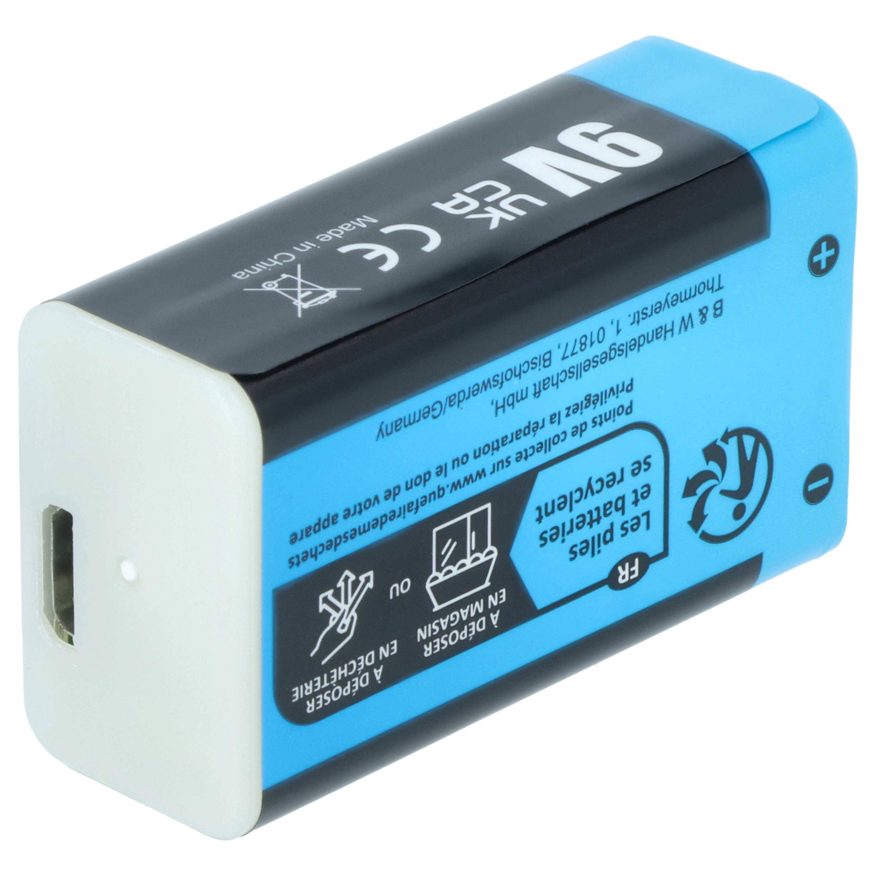 EXTENSILO 2x 9V-Akku Block für diverse Geräte (1 Ah, 9 V, Li-Ion) | ready-to-use, mit Micro USB Buchse-1
