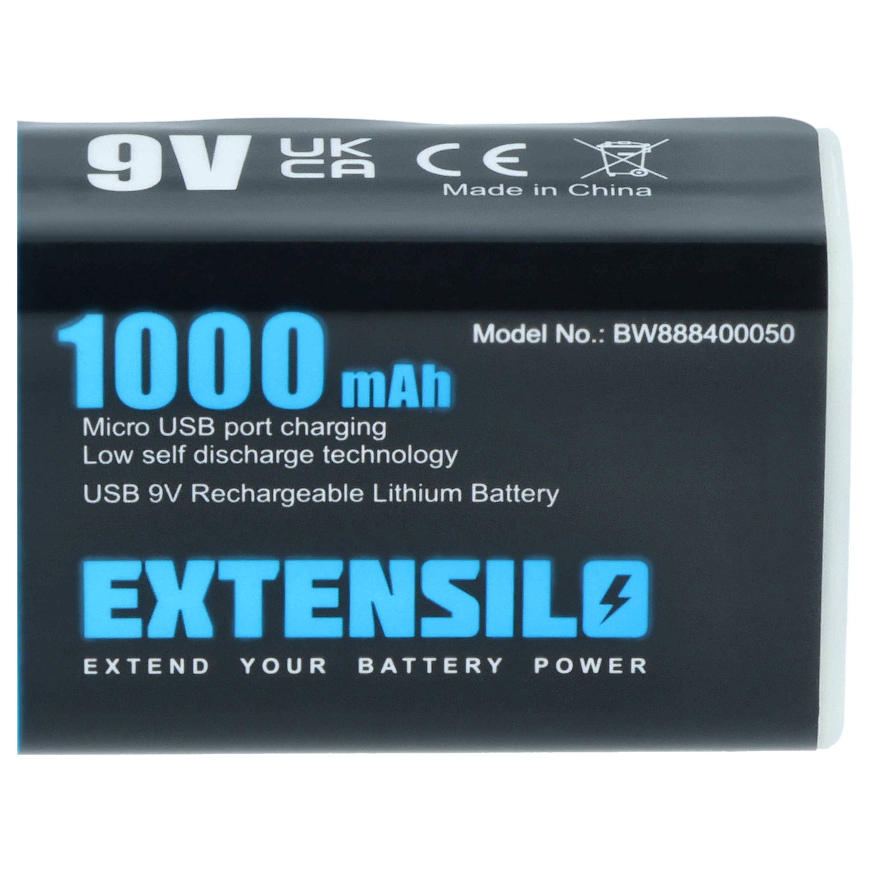 EXTENSILO 2x 9V-Akku Block für diverse Geräte (1 Ah, 9 V, Li-Ion) | ready-to-use, mit Micro USB Buchse-3