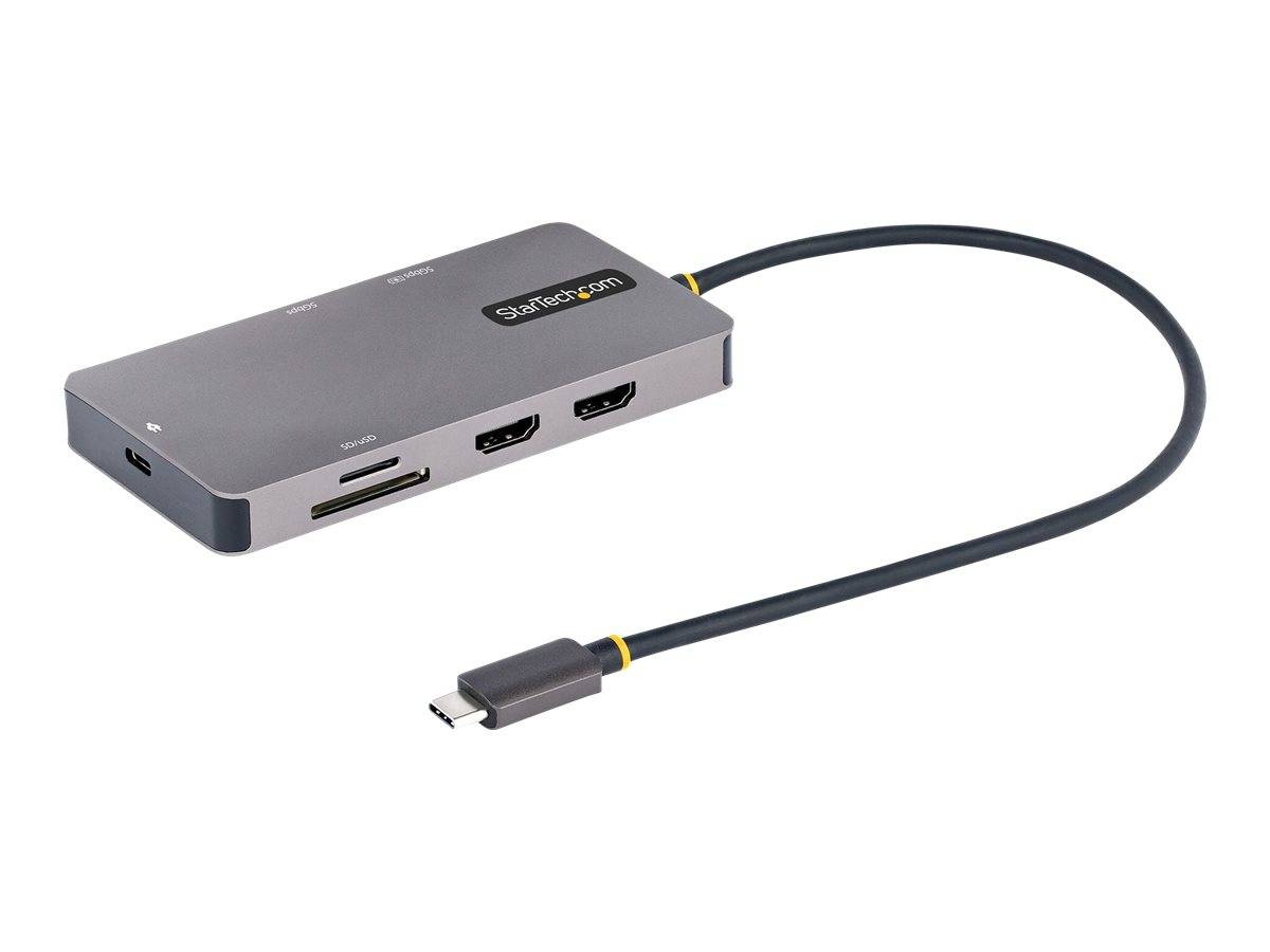 StarTech.com USB C Multiport Adapter, USB C auf Dual HDMI Video, 4K 60Hz, 5Gbit/s USB-A Hub, 100W PD Pass-through/GbE/SD-3