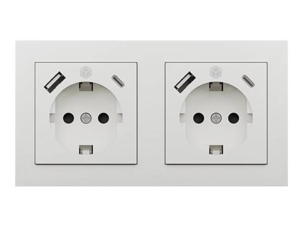 ICY BOX Steckdose 2P+E Typ F USB Typ-C mit Verschluss 1 1 USB-Anschluss 1 USB-C socket 3 A weiß Packung 2 F 1 1 1 3 A 2