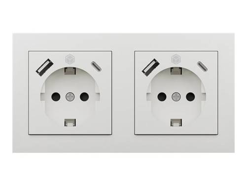 ICY BOX Steckdose 2P+E Typ F USB Typ-C mit Verschluss 1 1 USB-Anschluss 1 USB-C socket 3 A weiß Packung 2 F 1 1 1 3 A 2