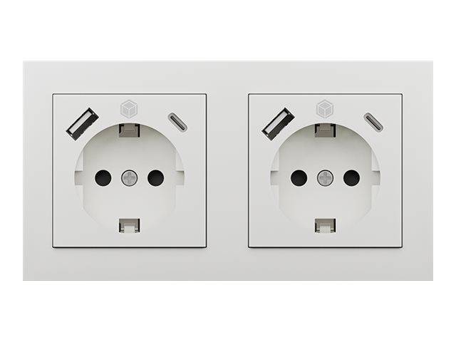 ICY BOX Steckdose 2P+E Typ F USB Typ-C mit Verschluss 1 1 USB-Anschluss 1 USB-C socket 3 A weiß Packung 2 F 1 1 1 3 A 2-0