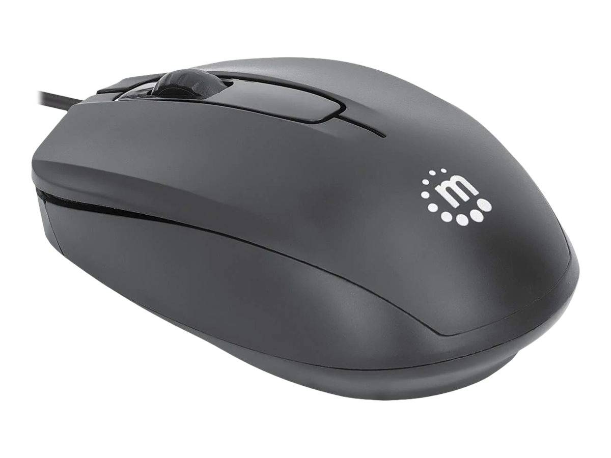 Manhattan Comfort II USB Wired Mouse, Black, 1000dpi, USB-A, Optical, Ambidextrous, Portable/Compact, Three Button with-3
