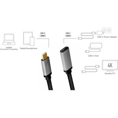 Logilink USB 3.2 Gen2 Type-C cable, C/M to C/F, 10 Gbps, 100W, 4K, alu, black/grey,0.5 m Kabel &-0