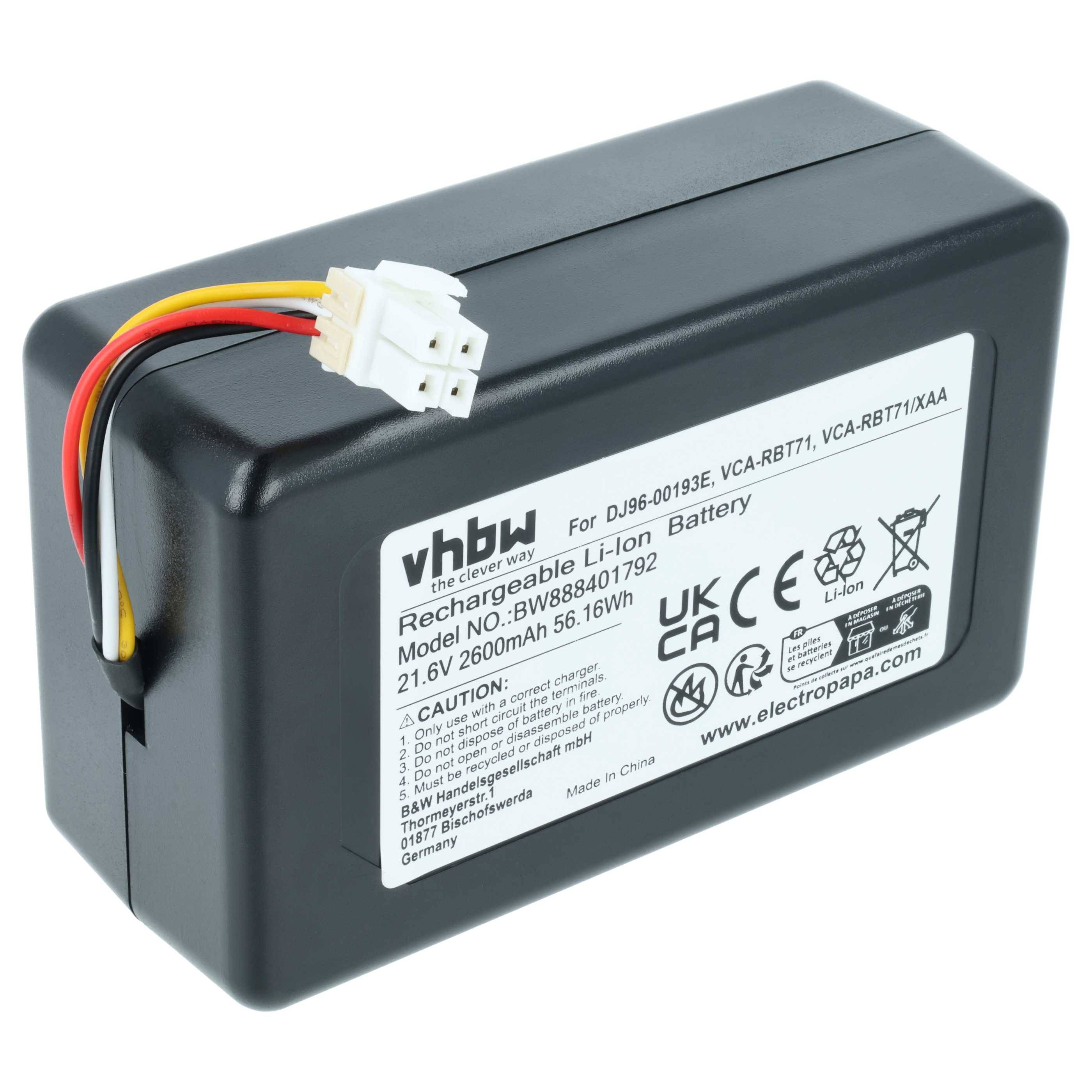 vhbw Akku kompatibel mit Samsung Powerbot SR20J9020U | SR20J9040W, SR10M703PWG, SR1GM7020UG Saugroboter Schwarz (2600-0