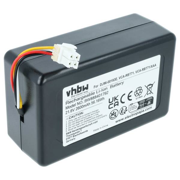 vhbw Akku kompatibel mit Samsung Powerbot SR20J9020U | SR20J9040W, SR10M703PWG, SR1GM7020UG Saugroboter Schwarz (2600