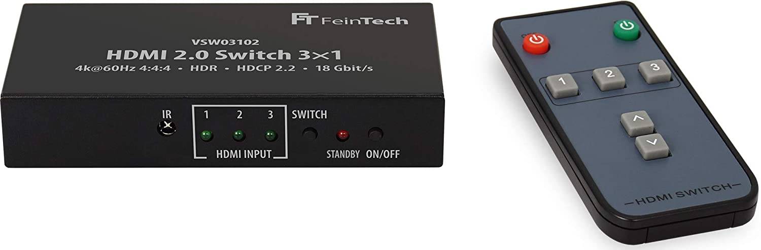 FeinTech VSW03102 HDMI 2.0 Switch 3x1 Automatische Umschaltung 4K 60Hz HDR CEC Ultra-HD-0