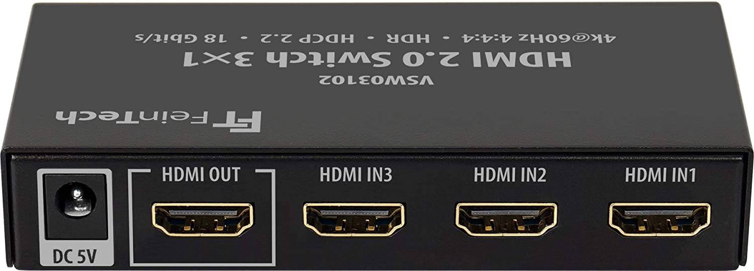 FeinTech VSW03102 HDMI 2.0 Switch 3x1 Automatische Umschaltung 4K 60Hz HDR CEC Ultra-HD-1