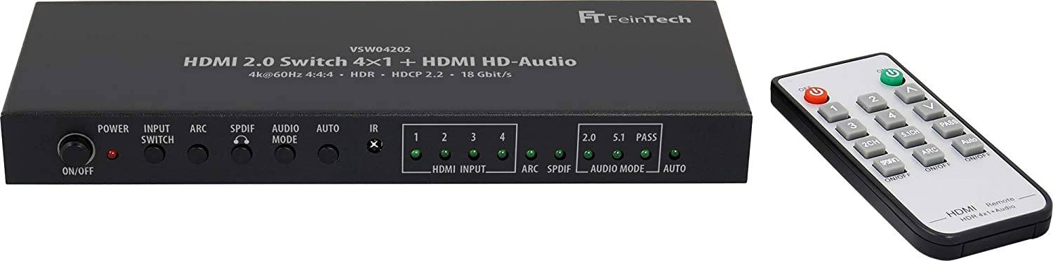 Ultra-HD HDMI 2.0 Switch mit 4 HDMI-Eingängen, 2 HDMI Ausgänge für TV und Audio-System, mit Audio Extractor und Fernbedi-0