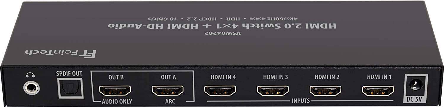 Ultra-HD HDMI 2.0 Switch mit 4 HDMI-Eingängen, 2 HDMI Ausgänge für TV und Audio-System, mit Audio Extractor und Fernbedi-1