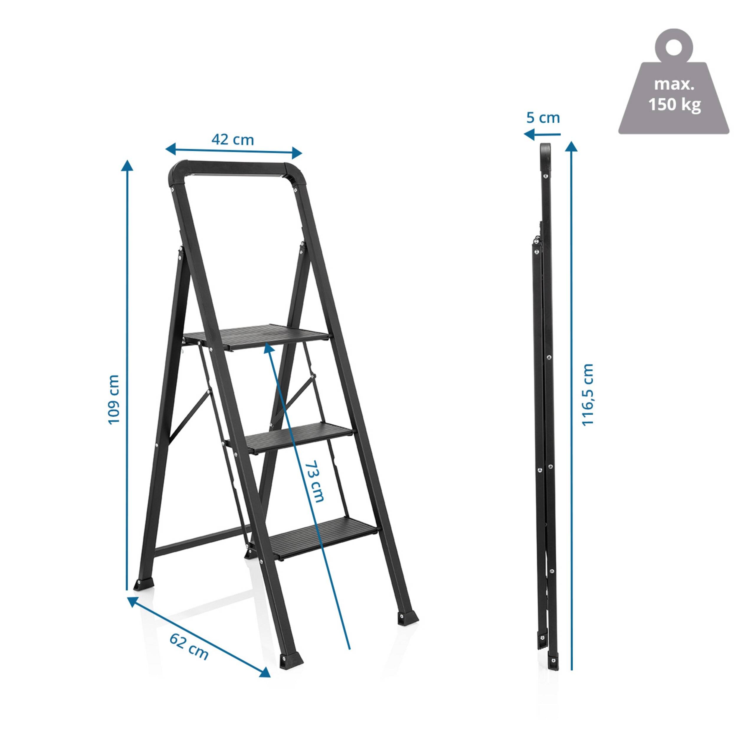 Klappleiter SOLID W6 Stahl Aluminium schwarz mit Griff 3 Stufen hjh OFFICE-1