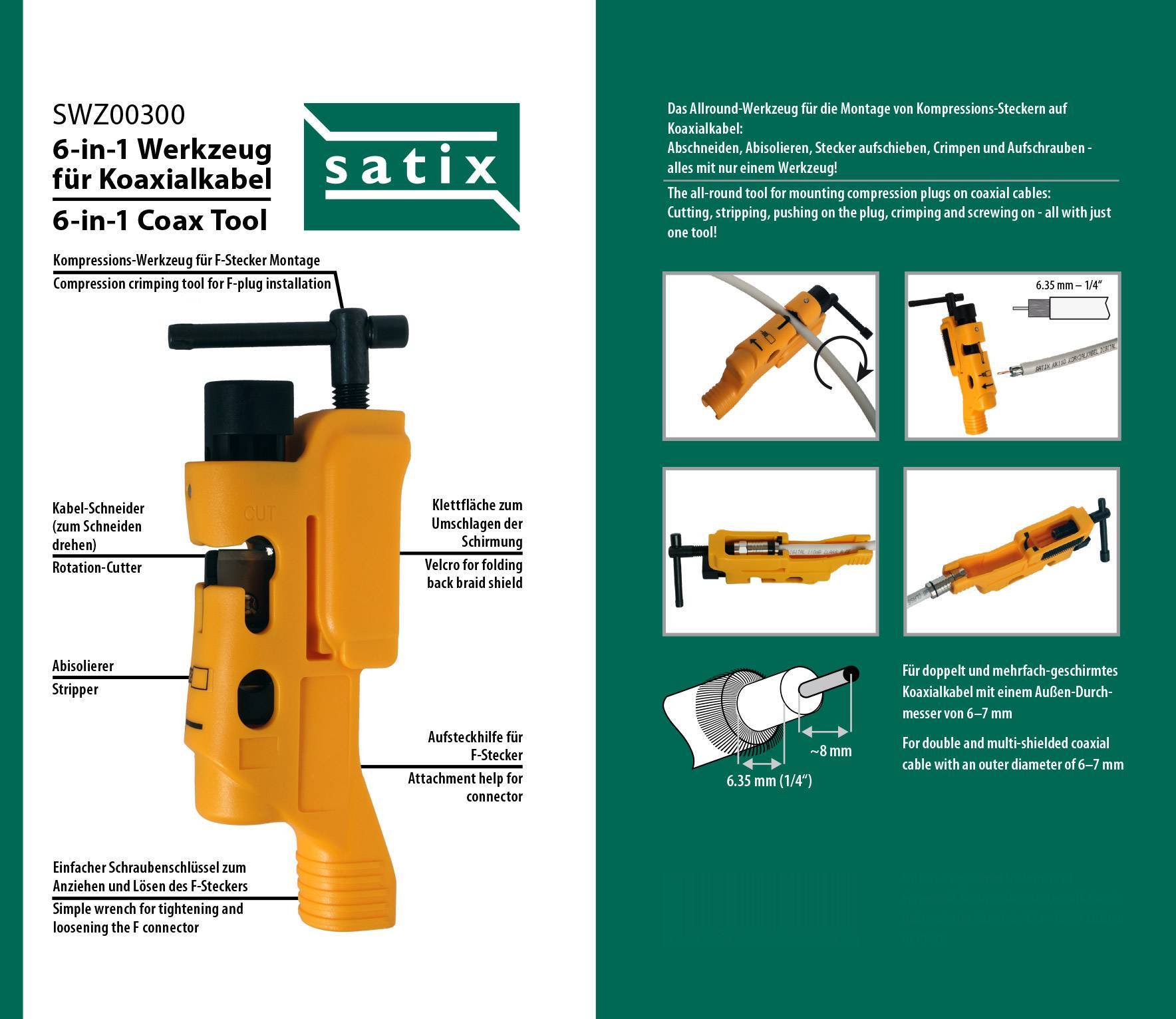 atix SWZ00300 6-in-1 Werkzeug für Koaxial-Kabel F-Stecker Kompression-5
