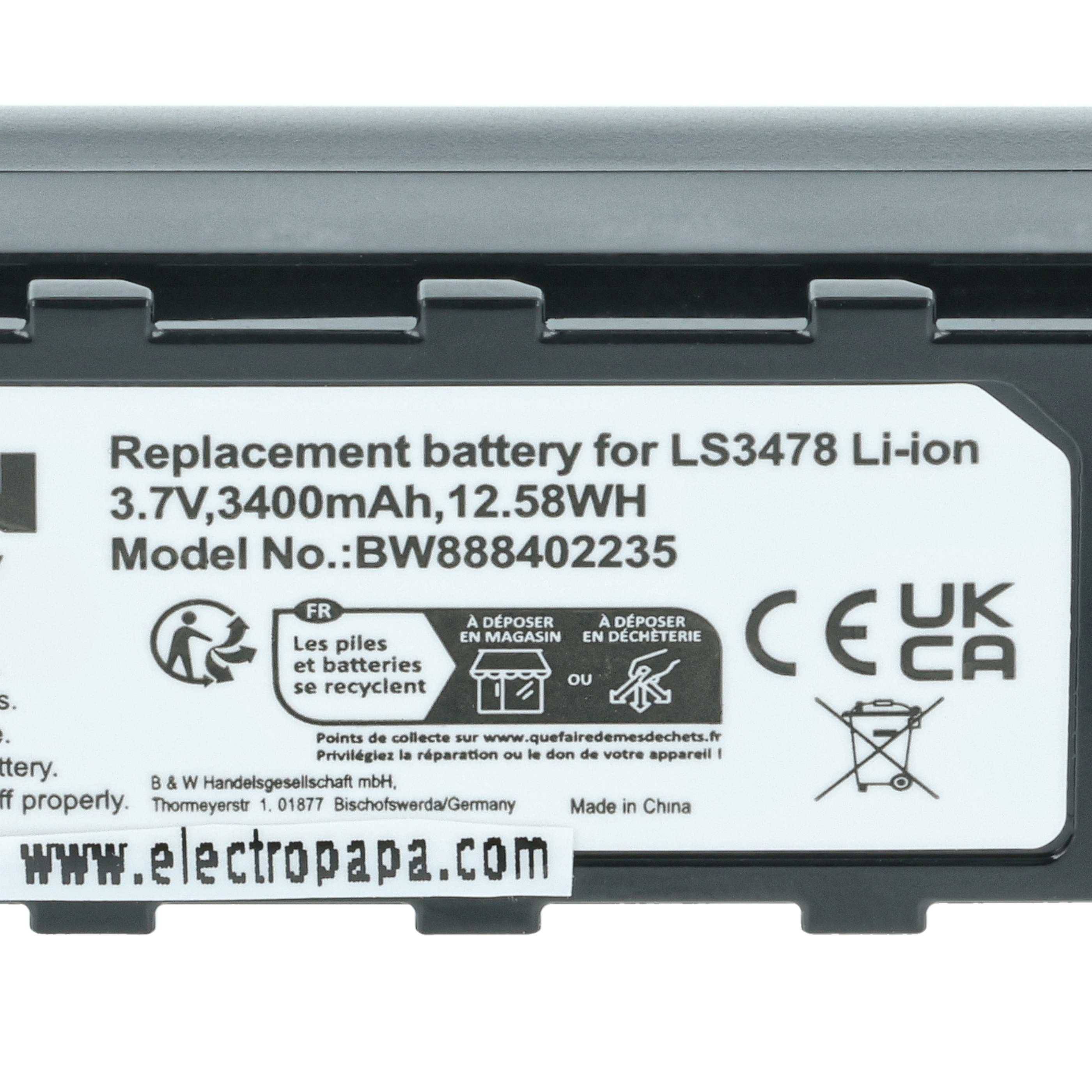 vhbw Akku Ersatz für Motorola 21-62606-01 | für Barcodescanner POS (3400 mAh, 3,7 V, Li-Ion)-3