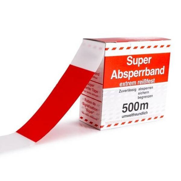 Super Absperrband, rot / weiß geblockt, Polyethylen, 80 mm, 500 m / Rolle