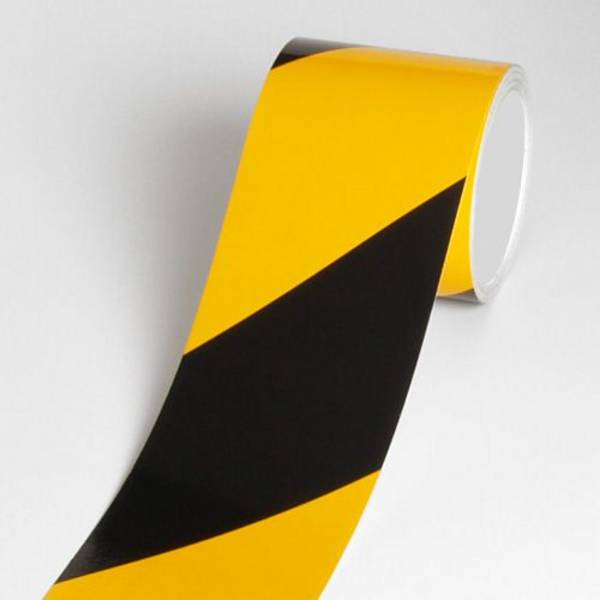Warnband reflektierend RA1, 3M Reflexfolie,  gelb/schwarz linksw., Breite 100 mm, 11,5 m/Rolle