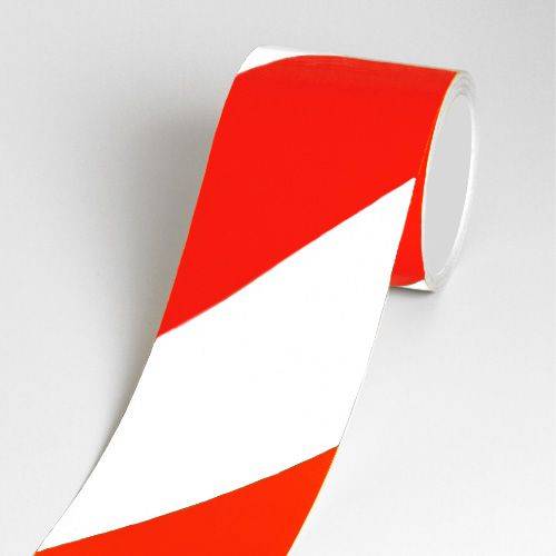 Warnband reflektierend RA1, 3M Reflexfolie, rot/weiß linksw., Breite 100 mm, 11,5 m/Rolle-0