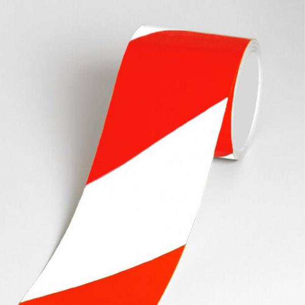 Warnband reflektierend RA1, 3M Reflexfolie,  rot/weiß linksw., Breite 100 mm, 11,5 m/Rolle