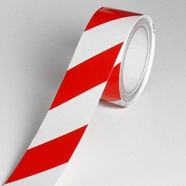 Warnband reflektierend RA1, 3M Reflexfolie,  rot/weiß linksw., Breite 50 mm, 11,5 m/Rolle