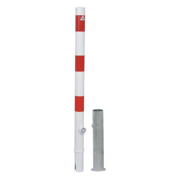 Absperrpfosten herausnehmbar Ø 60 mm, zum Einbetonieren, Dreikantverschluss, weiß/rot
