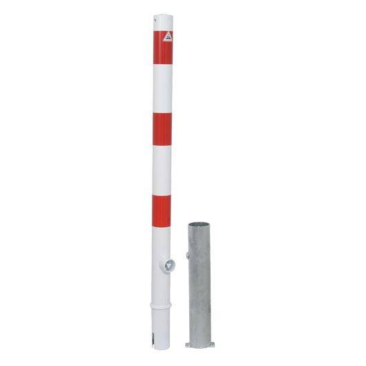 Absperrpfosten herausnehmbar Ø 60 mm, zum Einbetonieren, Dreikantverschluss, weiß/rot-0