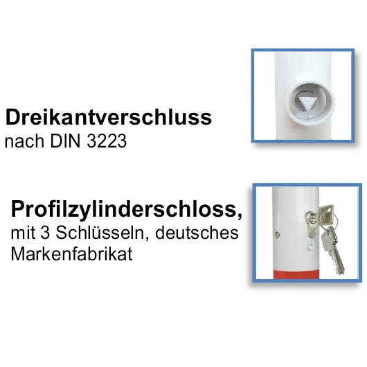 Absperrpfosten herausnehmbar Ø 60 mm, zum Einbetonieren, Dreikantverschluss, weiß/rot-1