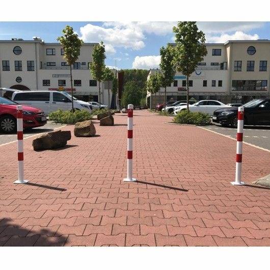 Absperrpfosten Ø 60 mm, Bodenplatte zum Aufdübeln, weiß/rot-1