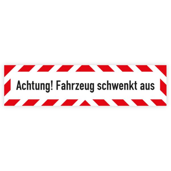 Fahrzeugaufkleber, Reflexfolie selbstklebend, Achtung Fahrzeug schwenkt aus, 800 x 200 mm