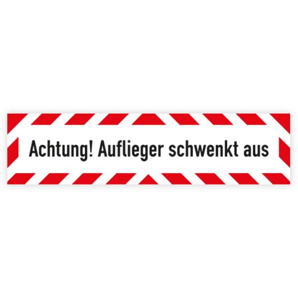 Fahrzeugaufkleber, Reflexfolie selbstklebend, Achtung Auflieger schwenkt aus, 800 x 200 mm