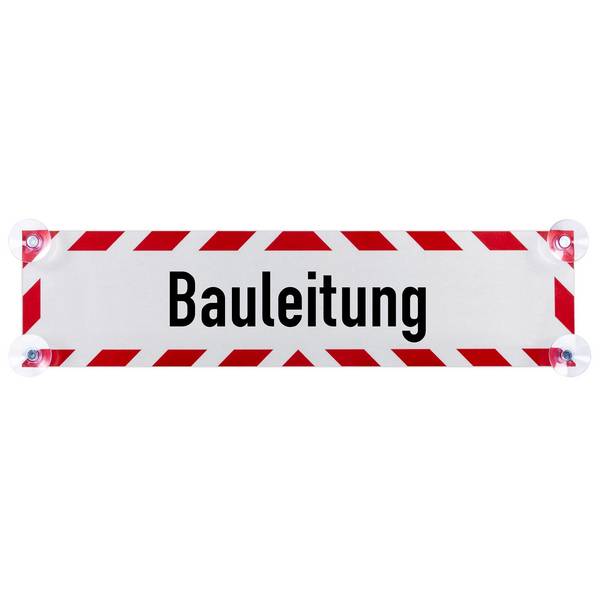 Hinweisschild mit Saugnäpfen, Bauleitung, 500 x 120 mm